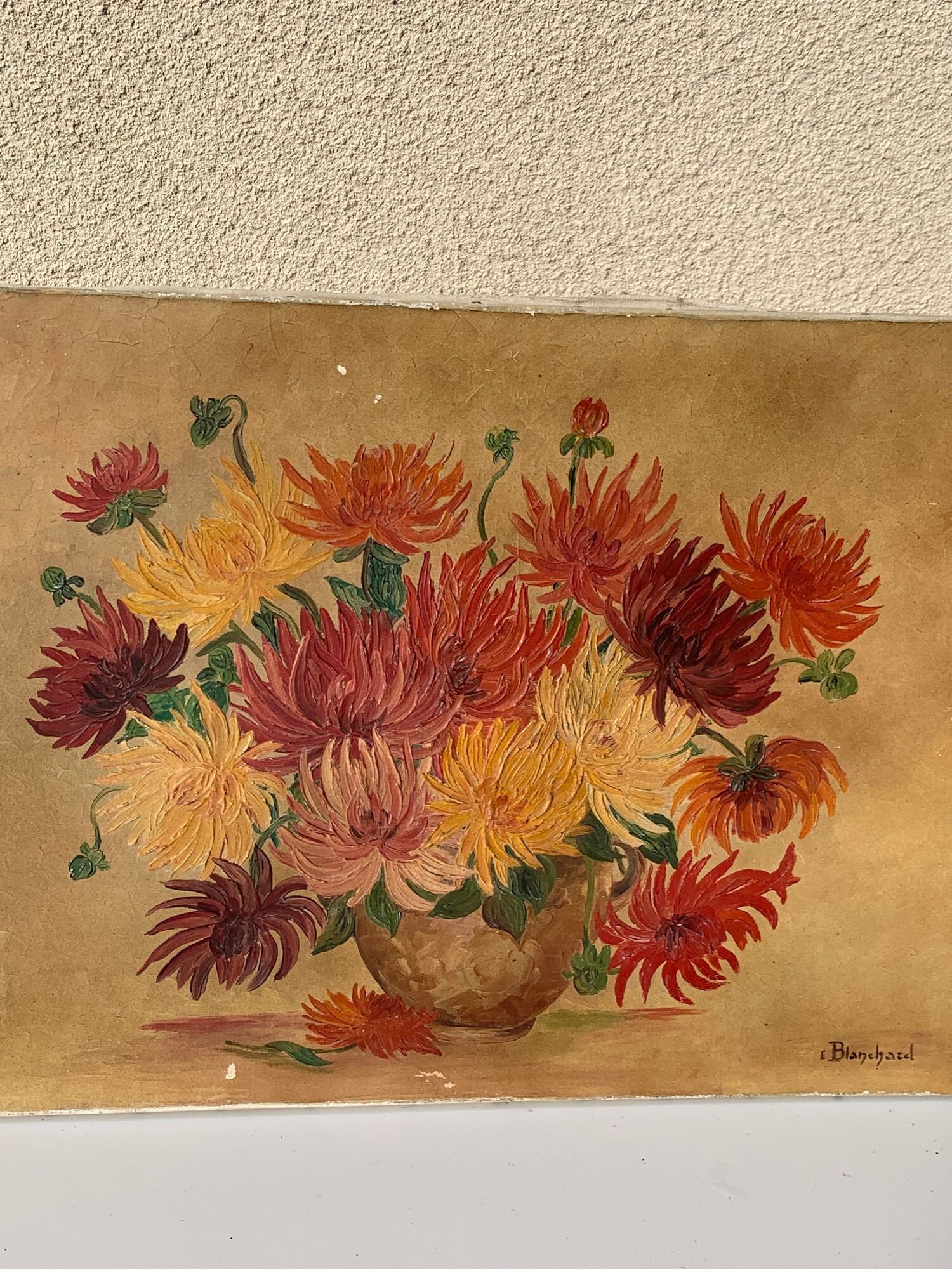 Painting the bouquet of vintage dahlias signed Blanchard