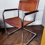 4 fauteuils cantilever Matteo Grassi en cuir cognac