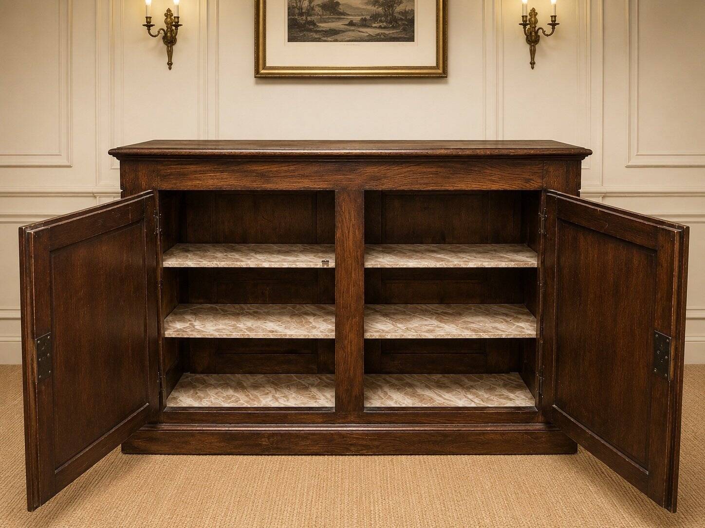Low plinth buffet – Regency style – Solid oak – Chevron top