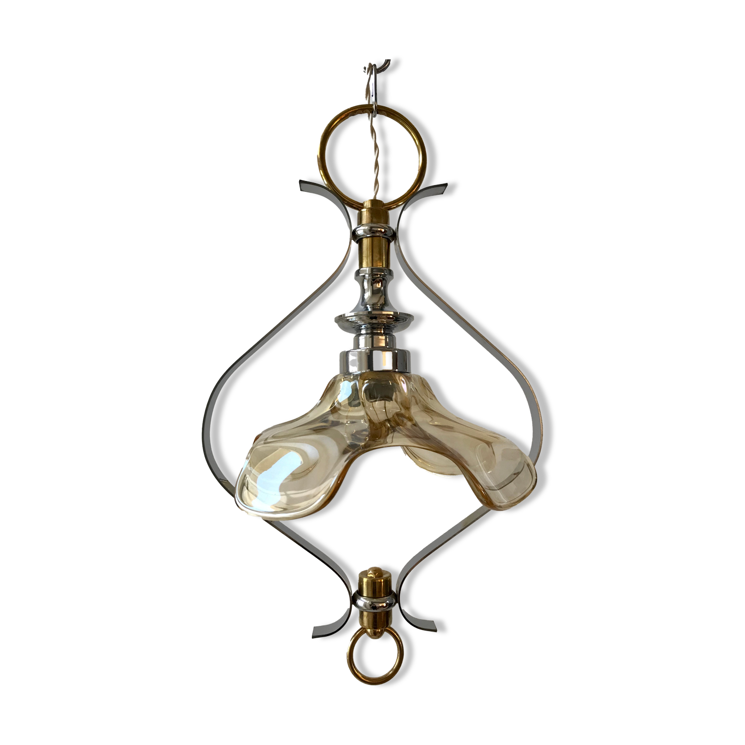 Petal hanging lamp in glass, brass and chrome metal 50
