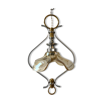 Petal hanging lamp in glass, brass and chrome metal 50