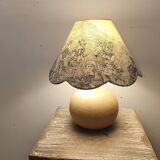 Wooden base lamp with blue toile de Jouy lampshade