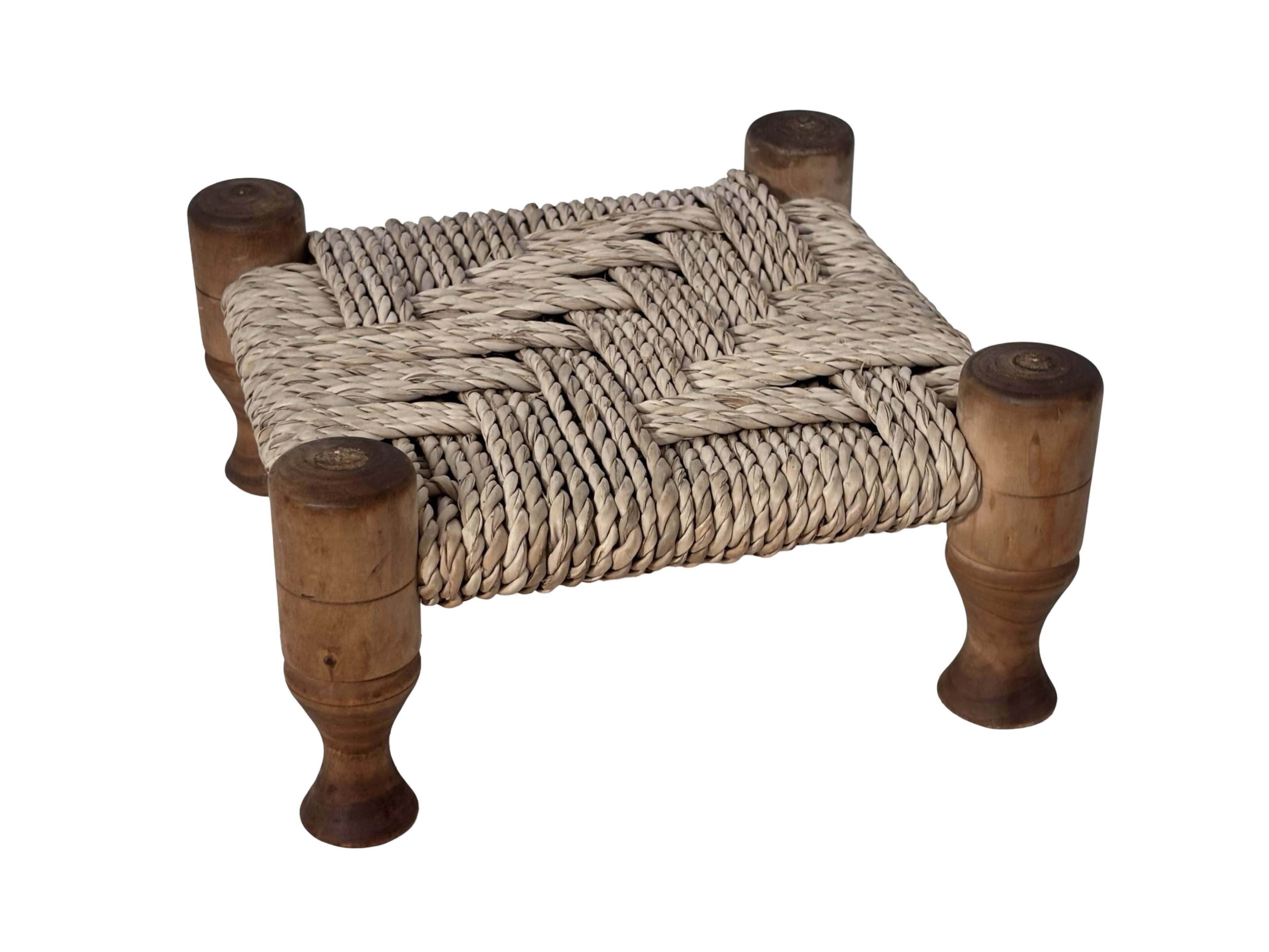 Vintage Footstool wood and rope, 1960s