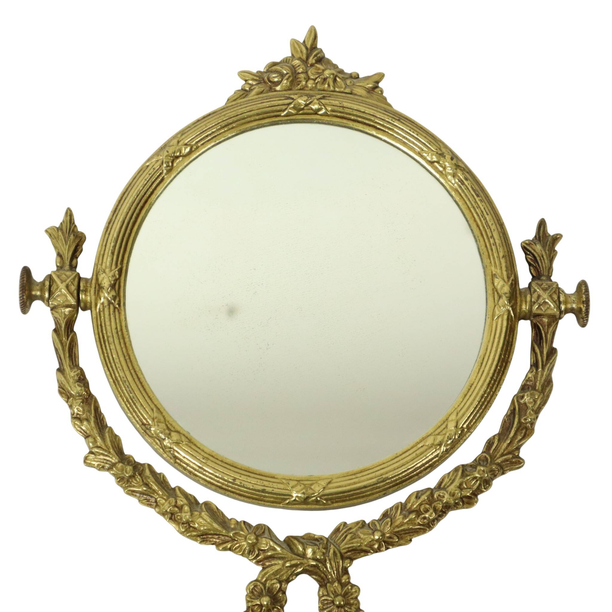 French Classic Brass Table Mirror Gold Baroque Style 34cm