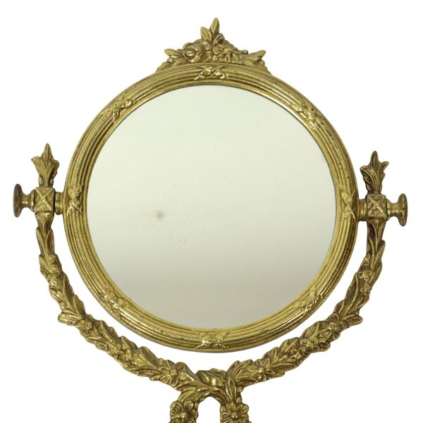 Miroir de table classique français en laiton doré, style baroque, 34 cm