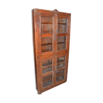 Old Burmese teak showcase with 4 glass doors