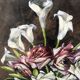 Huile sur toile nature morte roses et arums