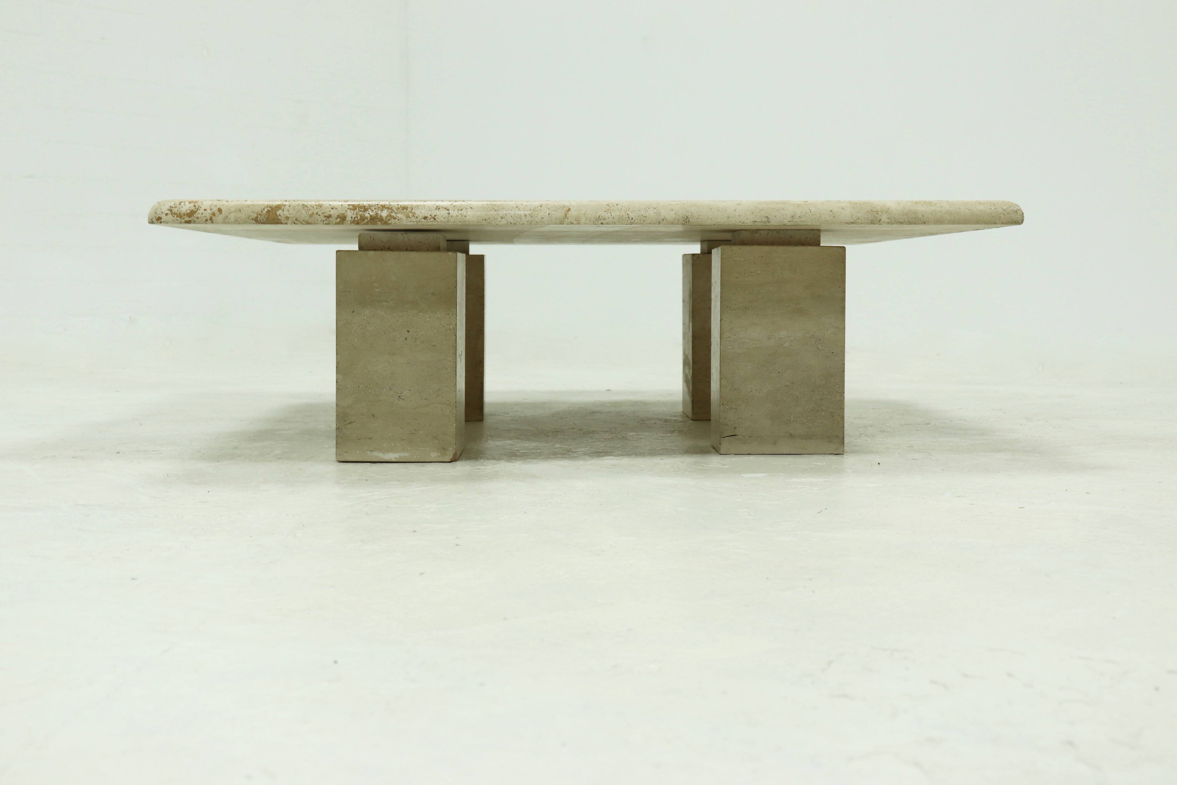 Mid Century Italian Modern Travertine Coffee Table 1970s