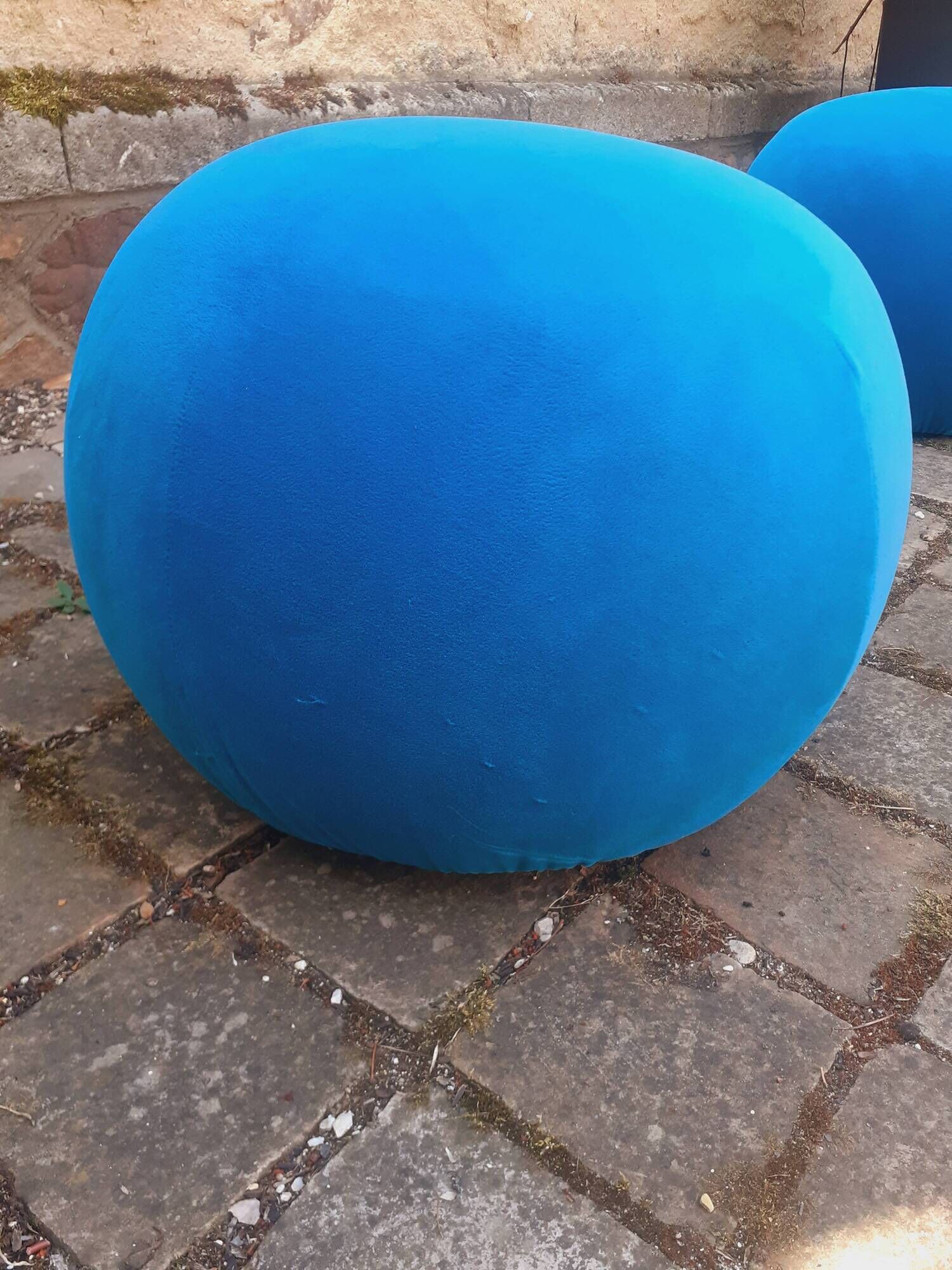 Pair of stools, blue ball ottoman from the 80s.