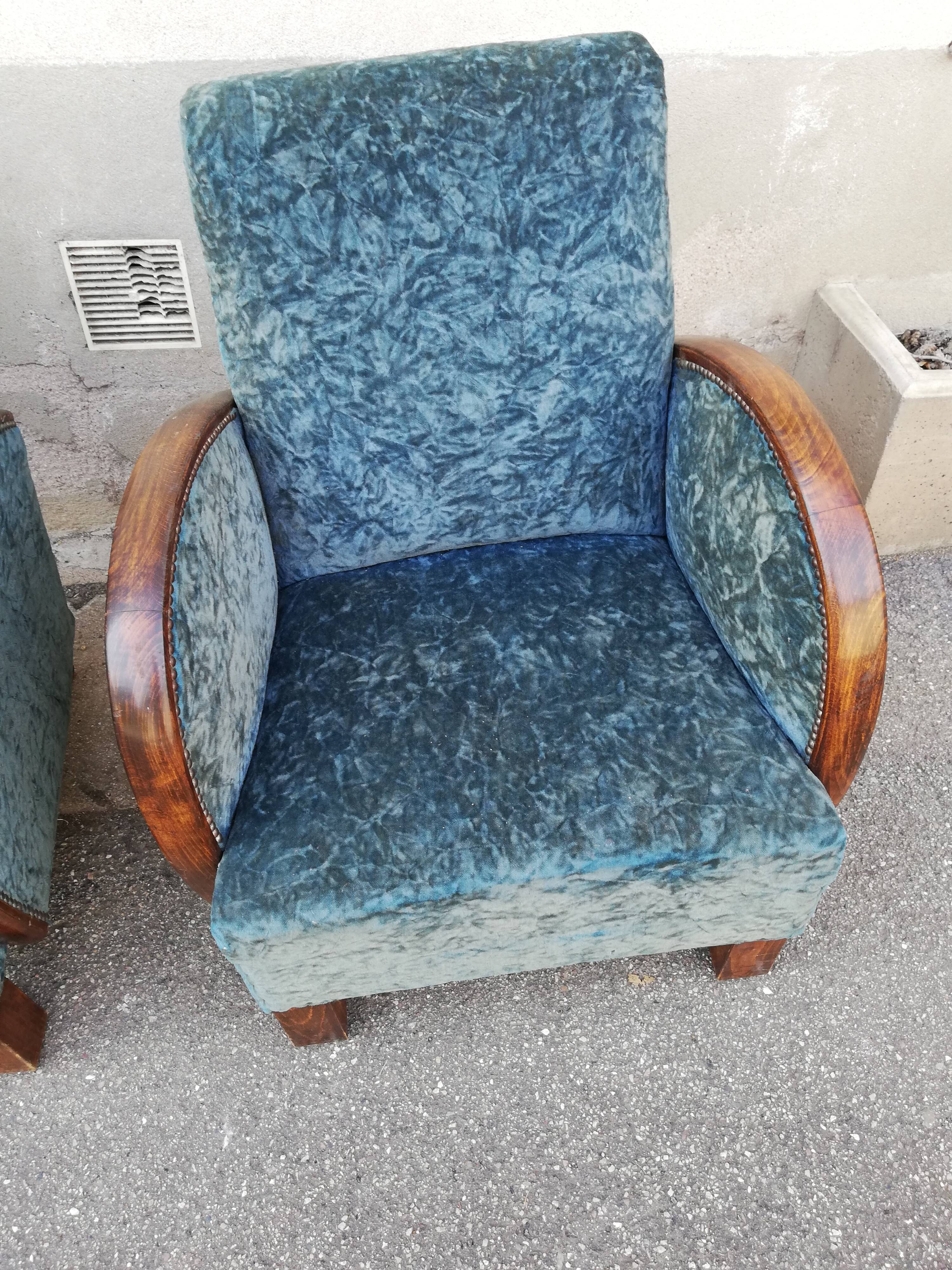 Paire de fauteuils art déco tissu bleu