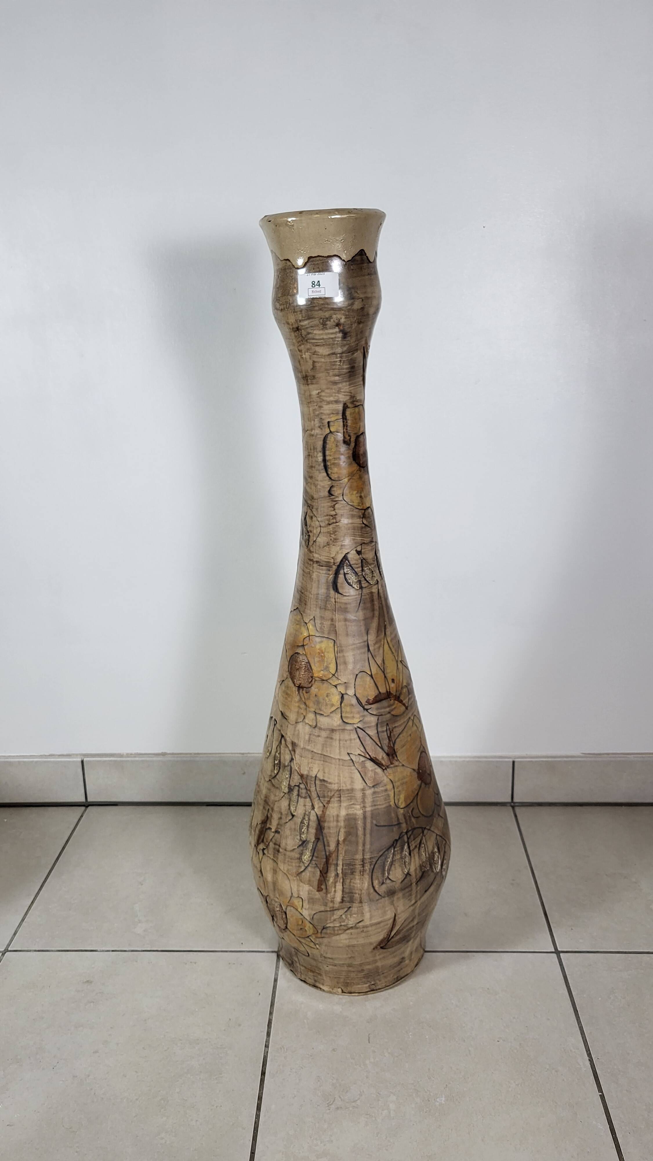 Large La Roue Vallauris ceramic vase, French, beige flower decor, 1975