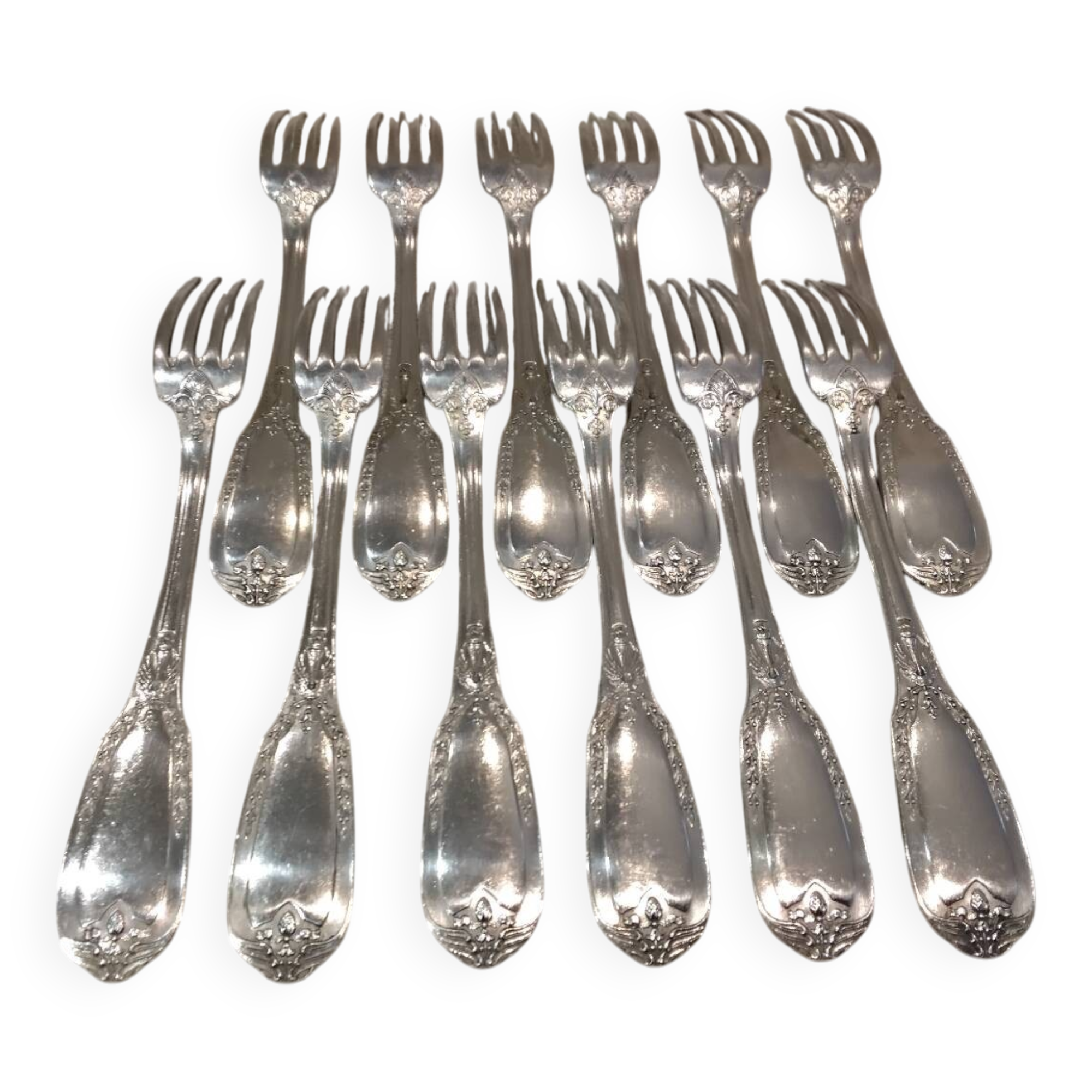 12 silver-plated metal table forks by Ravinet & Cie, Empire 81.