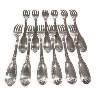 12 silver-plated metal table forks by Ravinet & Cie, Empire 81.