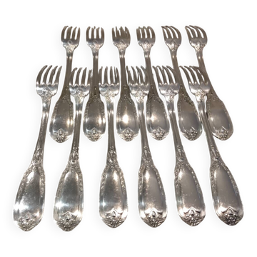 12 silver-plated metal table forks by Ravinet & Cie, Empire 81.