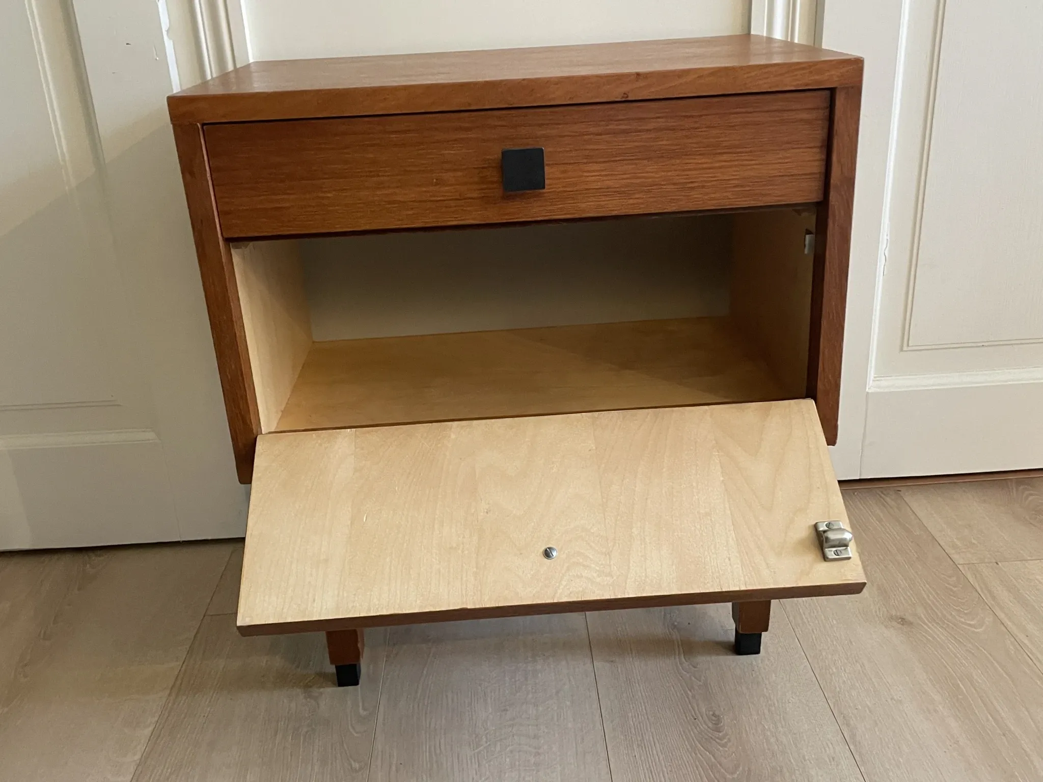 Mid-century teak bedside table, Scandinavian style, brand MDK.