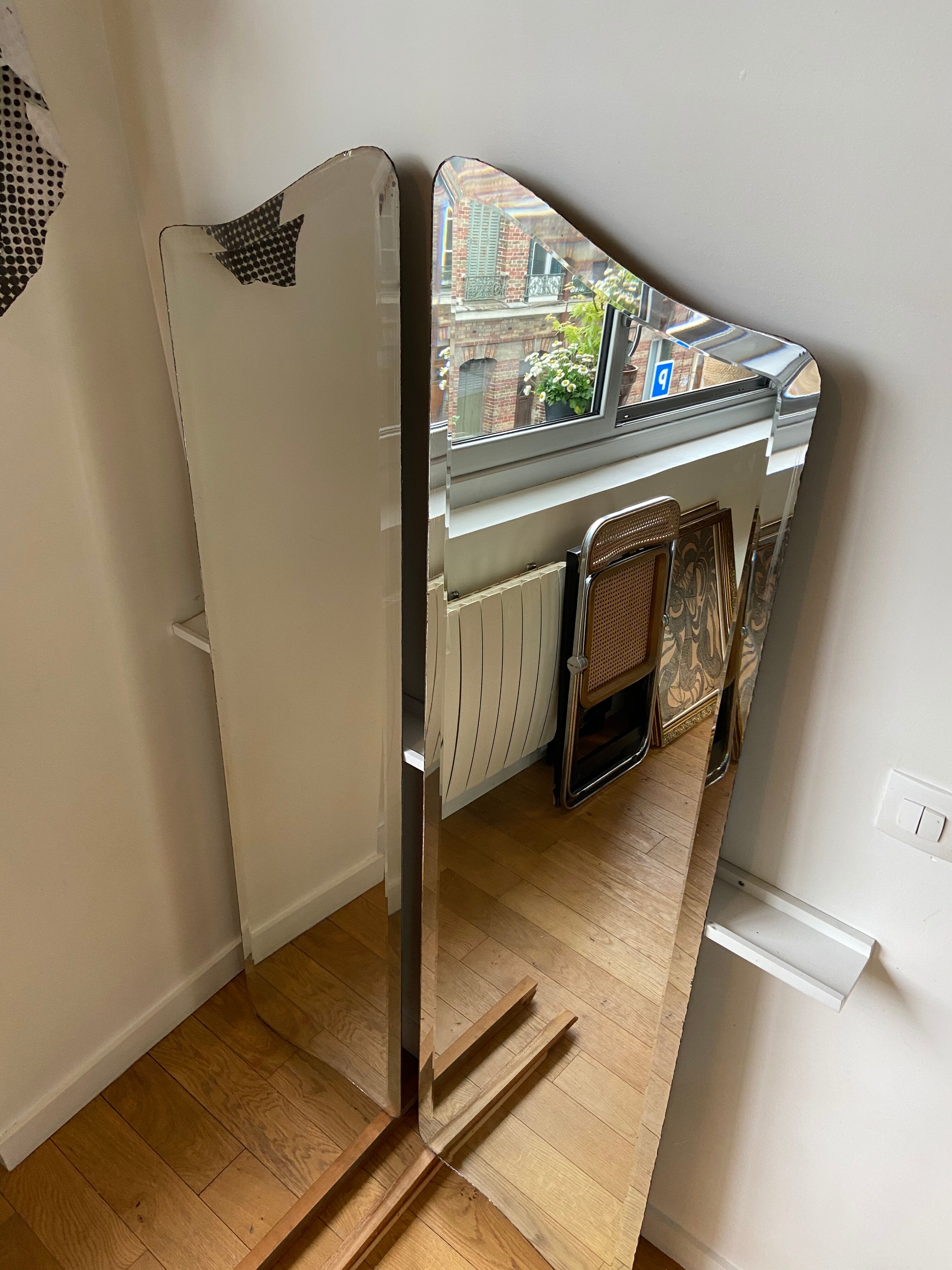 Pair of bevelled mirrors 44.5x168 cm