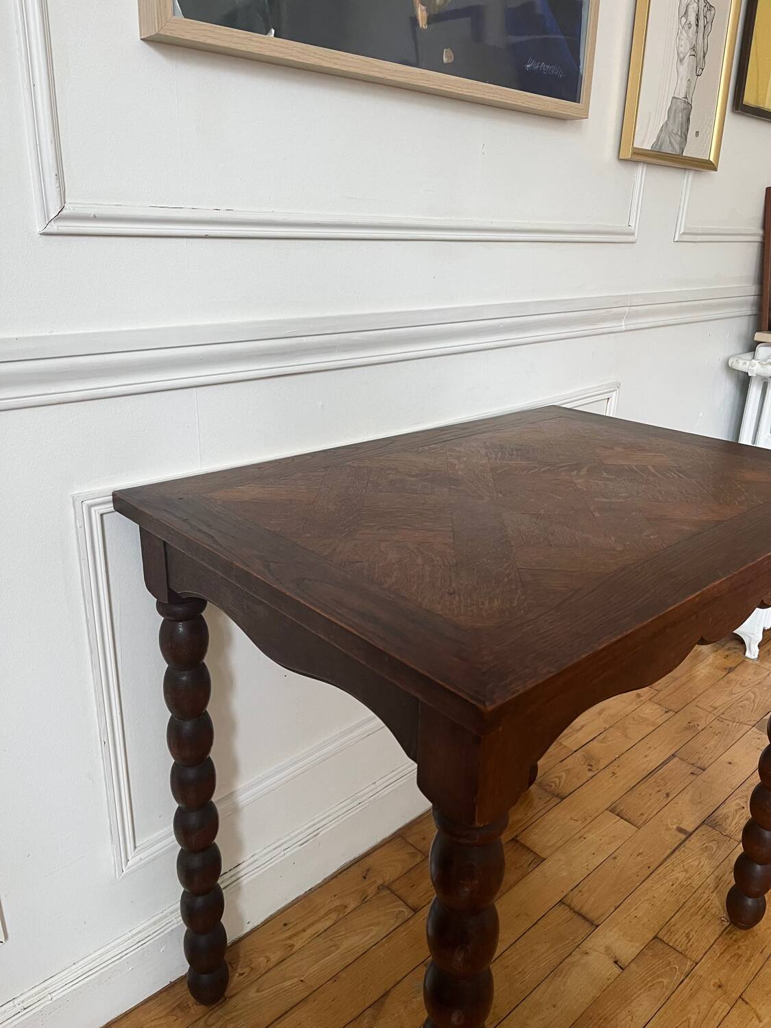 Antique beaded wood side table