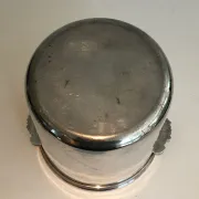 Cylindrical Silver-Plated Champagne Bucket with Small Leaf-Shaped Handles.