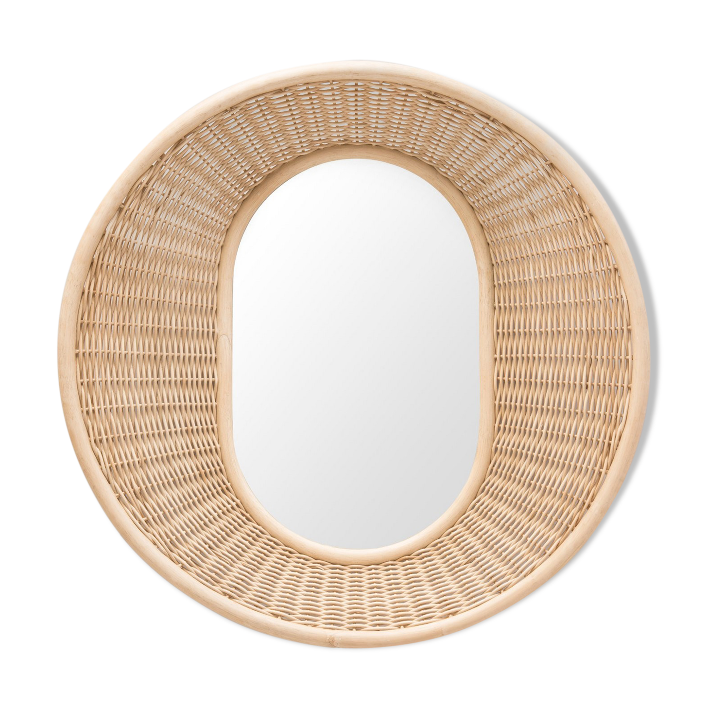 Round mirror in rattan braided diameter 90cm