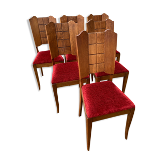 Series of 6 art deco chairs sitting red velvet