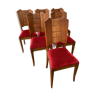 Série de 6 chaises art déco assise velours rouge
