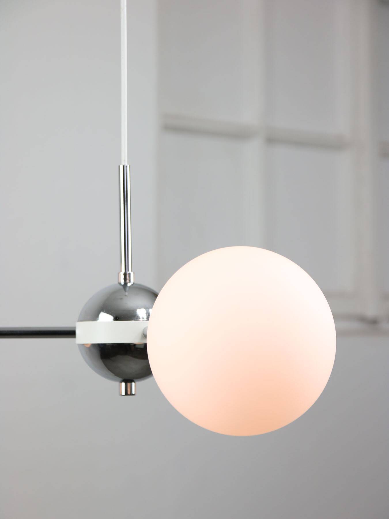 Vintage Italian Chrome and Opaline Sputnik Chandelier, 70s