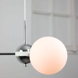 Vintage Italian Chrome and Opaline Sputnik Chandelier, 70s