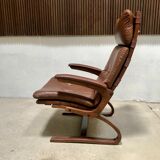 Scandinavian leather lounge chair by Elsa & Nordahl Solheim for Rybo Rykken, 1960s