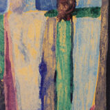 Gouache abstraite sur papier signée - des années 60/70