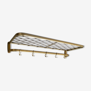 Fifties coat rack with brass net hat shelf