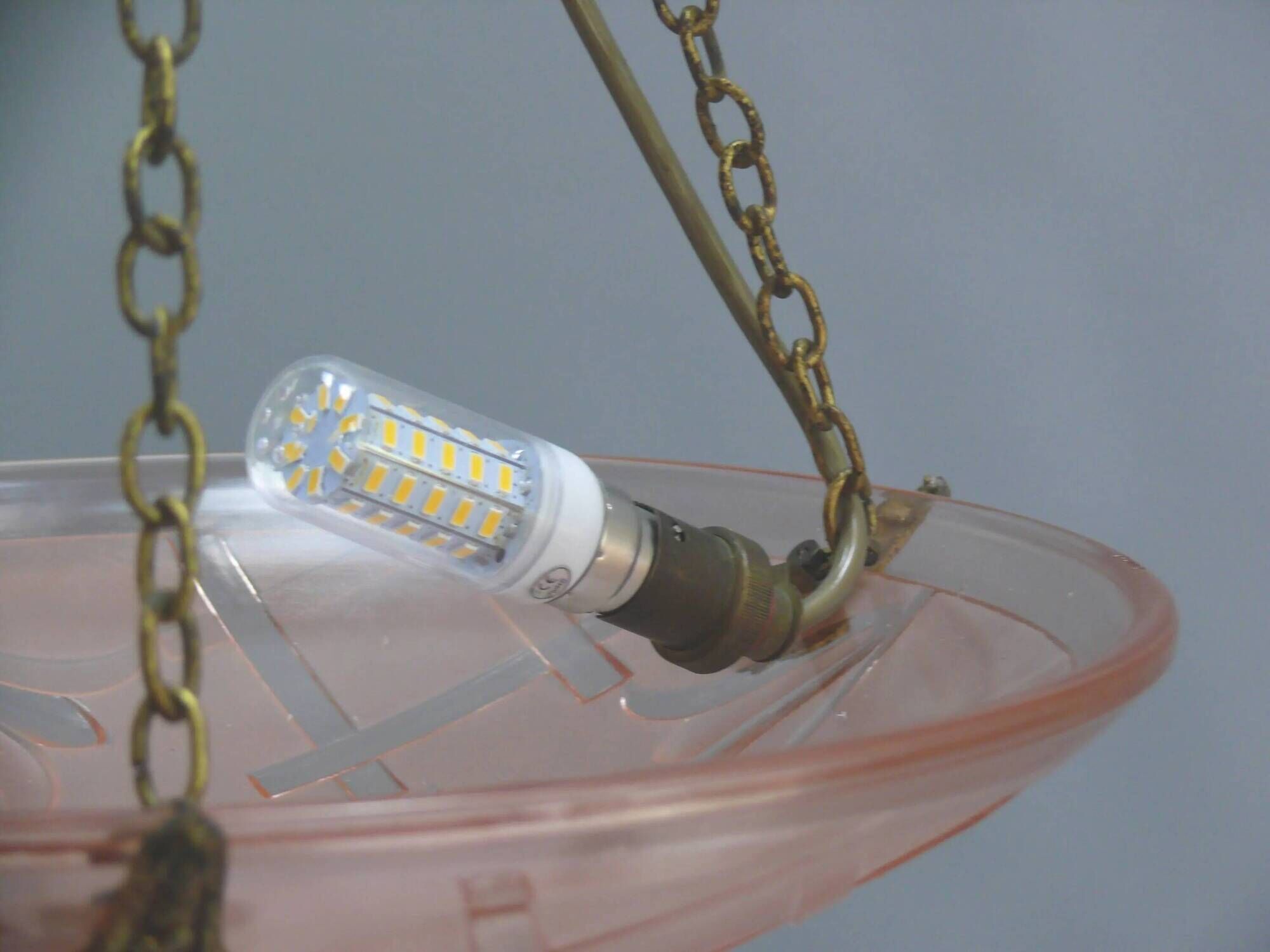 French Art Deco Glass Pendant Light with Chain Suspension, Degue, 1920s - 1930s