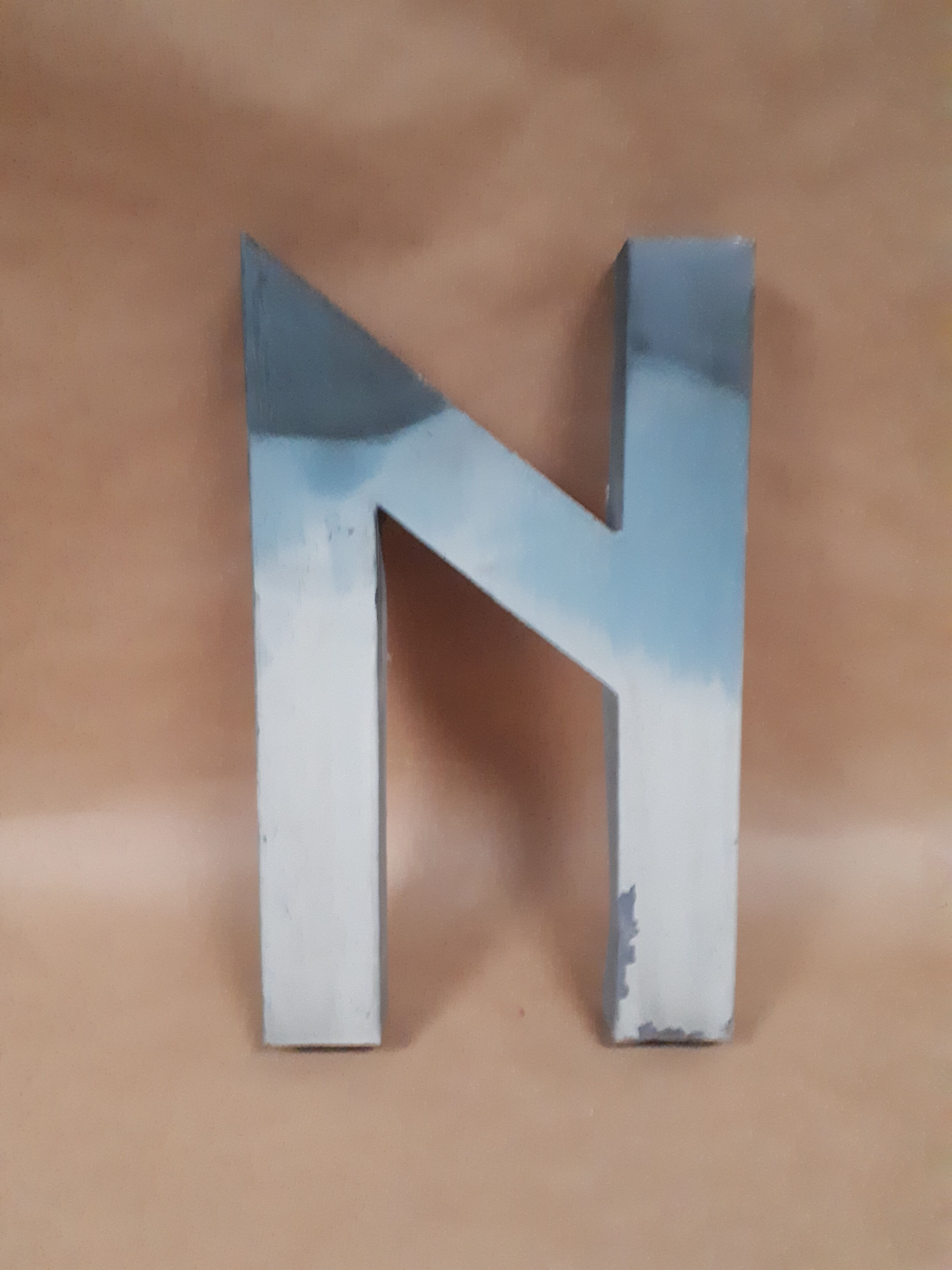 sign letter N metal zinc vintage 1950 1960