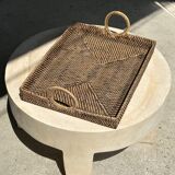 Rectangular Asian handmade basket with circular handle L:45 l:35