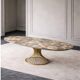 Extendable oval table in ceramic with marble effect and golden central base – Sty