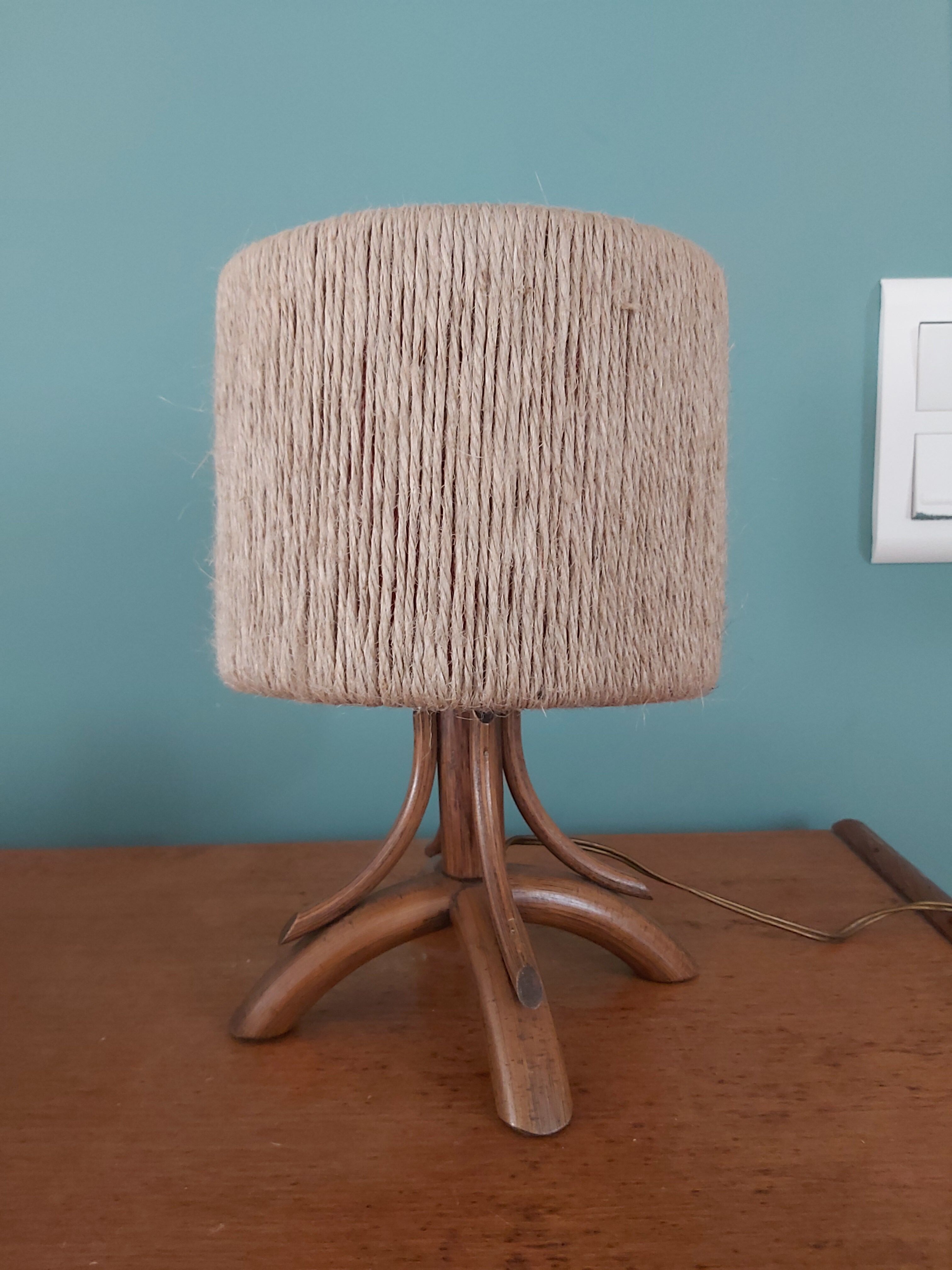 Vintage wood and rope lamp