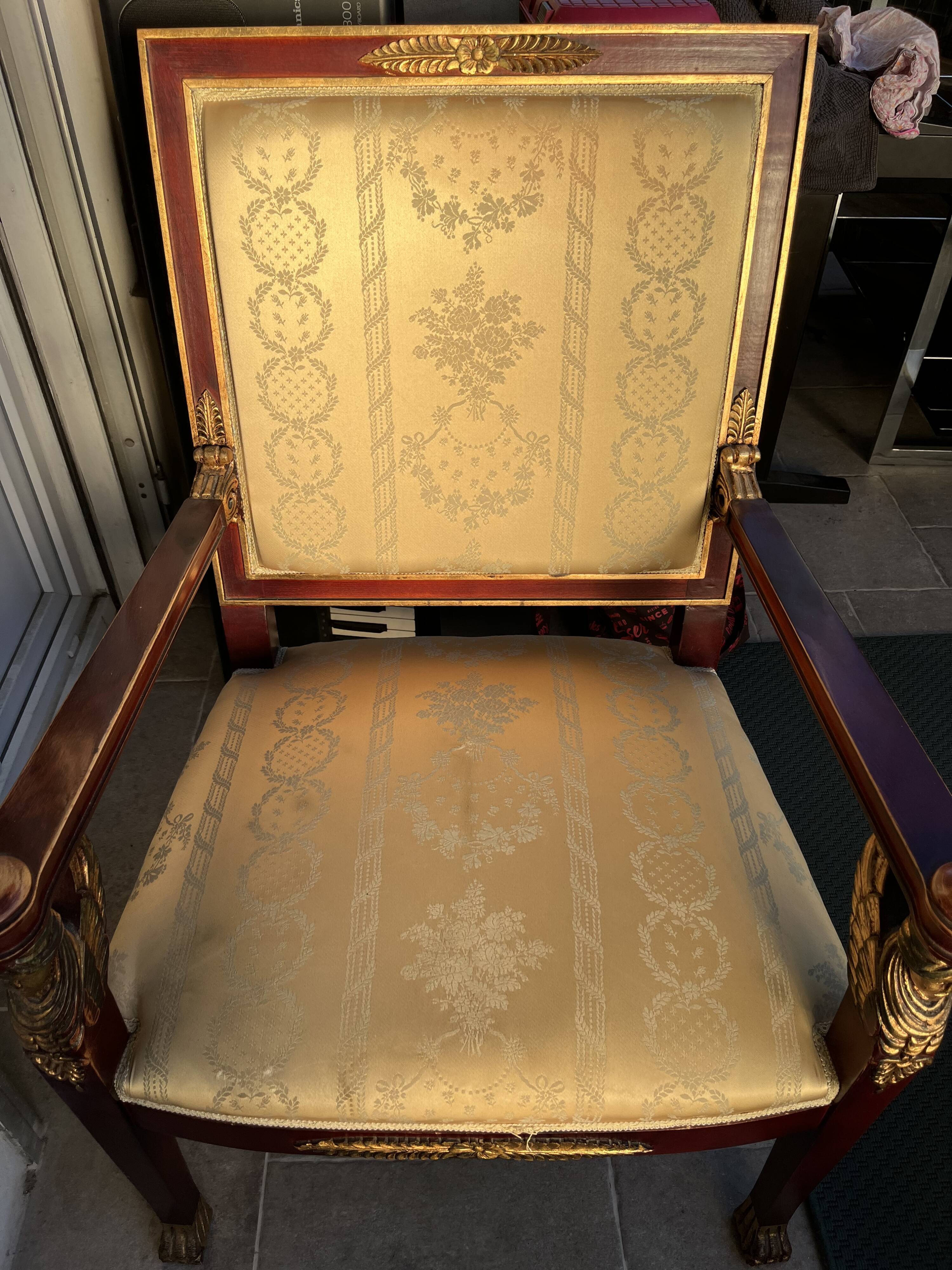 Armchair empire golden satin fabric