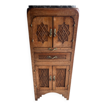 Meuble Art déco français en chêne avec plateau en marbre, circa 1930