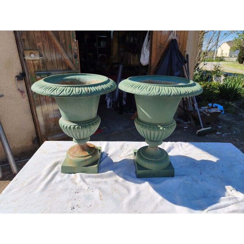 Pair of 19th-century cast iron Medici vases