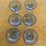 6 champagne glasses in blue glass and vintage transparent base