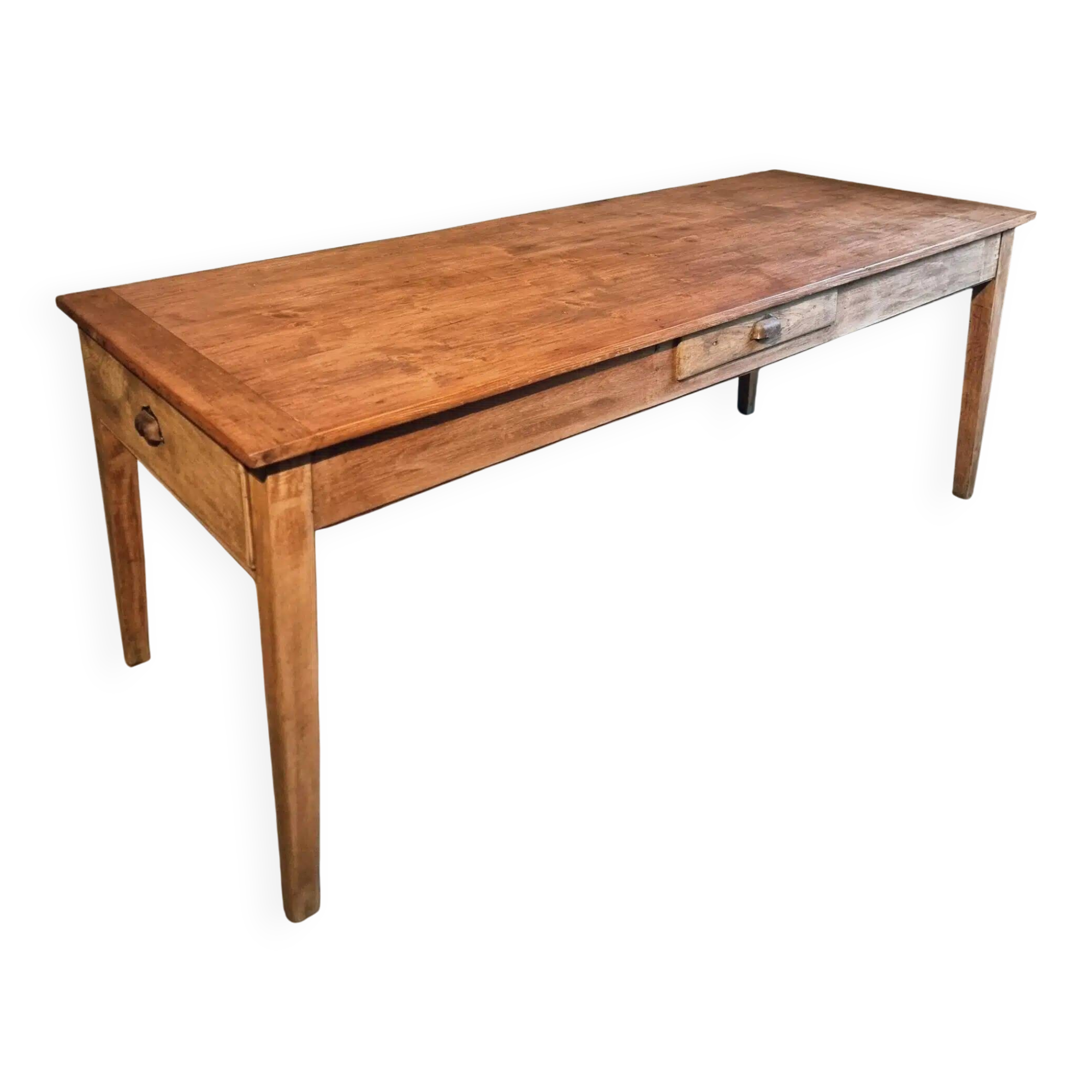 Antique French farmhouse dining table in oak and pine, circa 1900