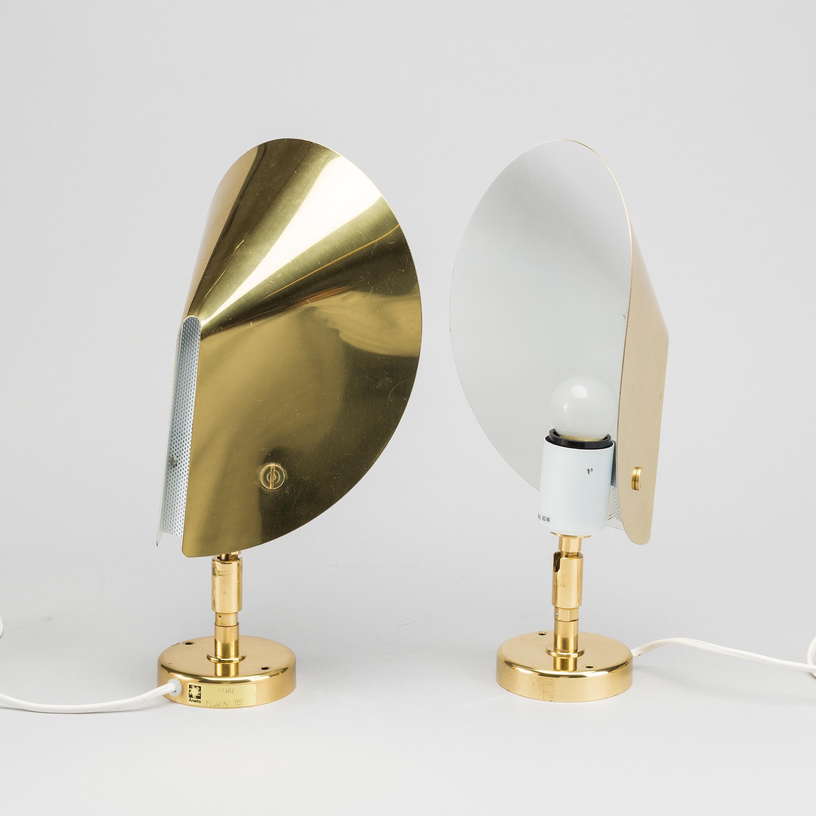 Aneta brass wall lights Sweden 1970