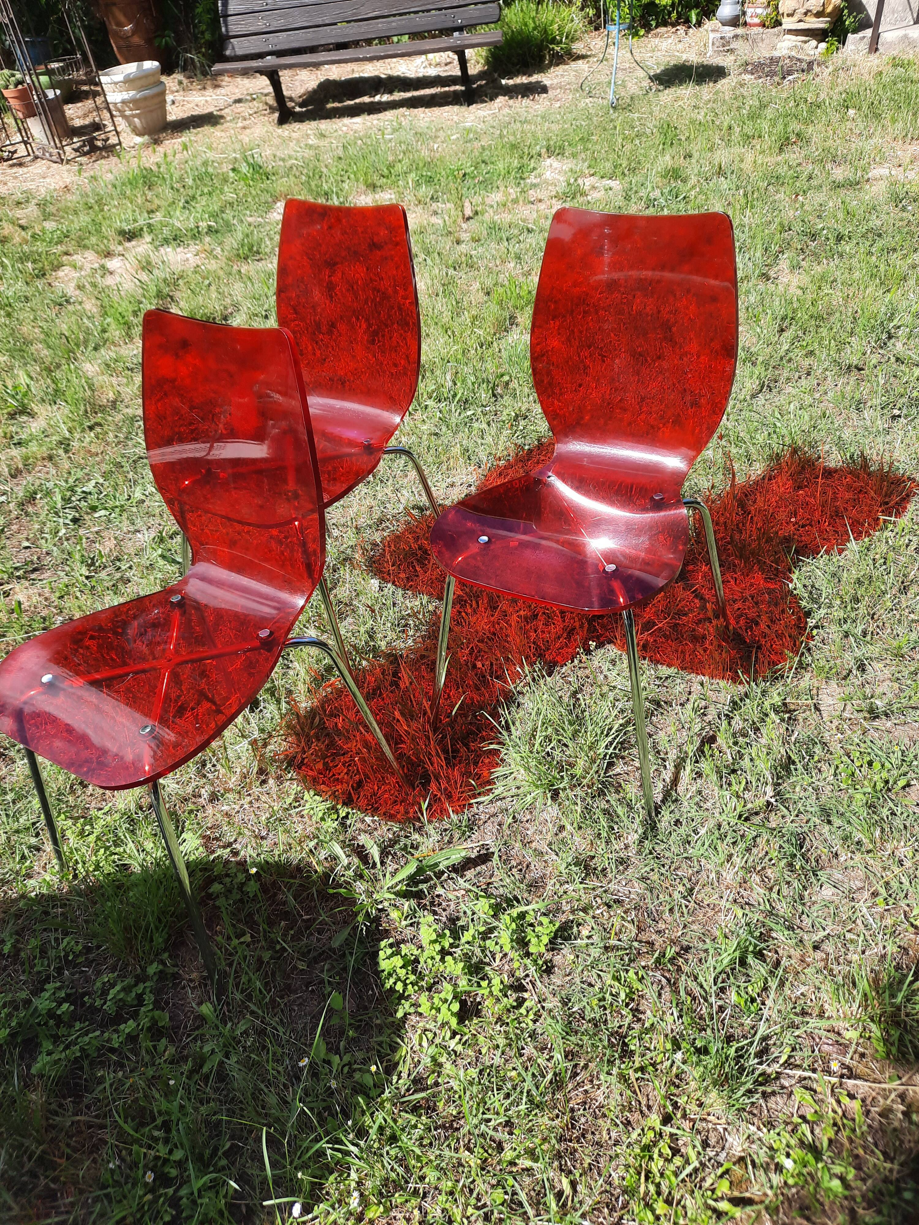 set of 3 vintage plexiglass chairs
