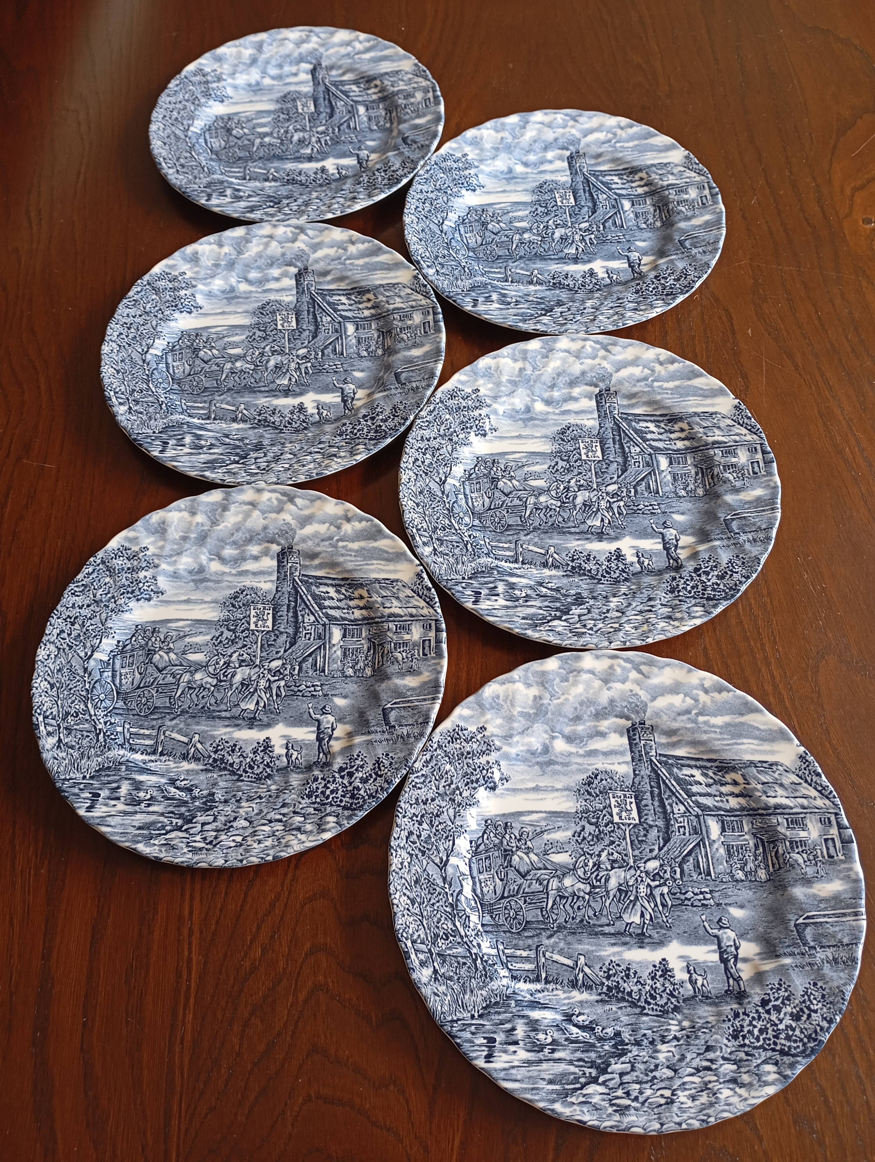 6 English Bursley "The Posthouse" dinner plates