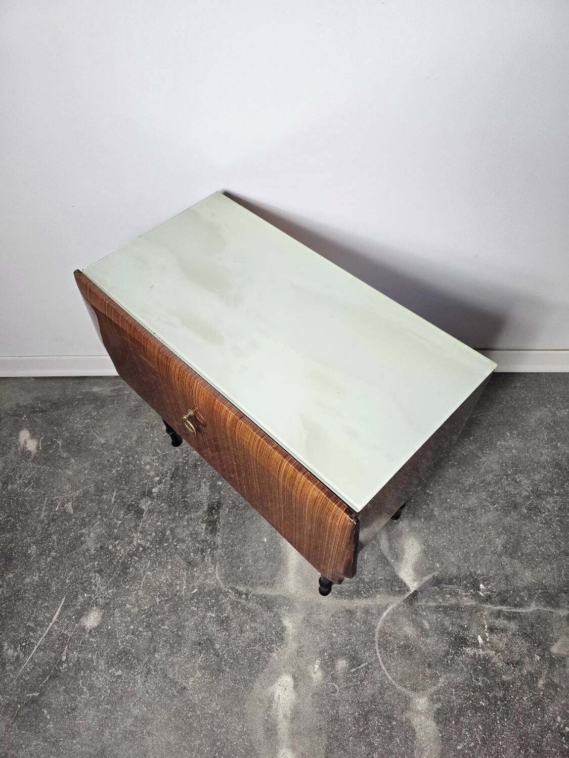 80s Italian Nightstand with Glass top