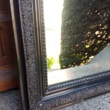 Black arched mirror with period and Napoleon III style patterns - mercury ice