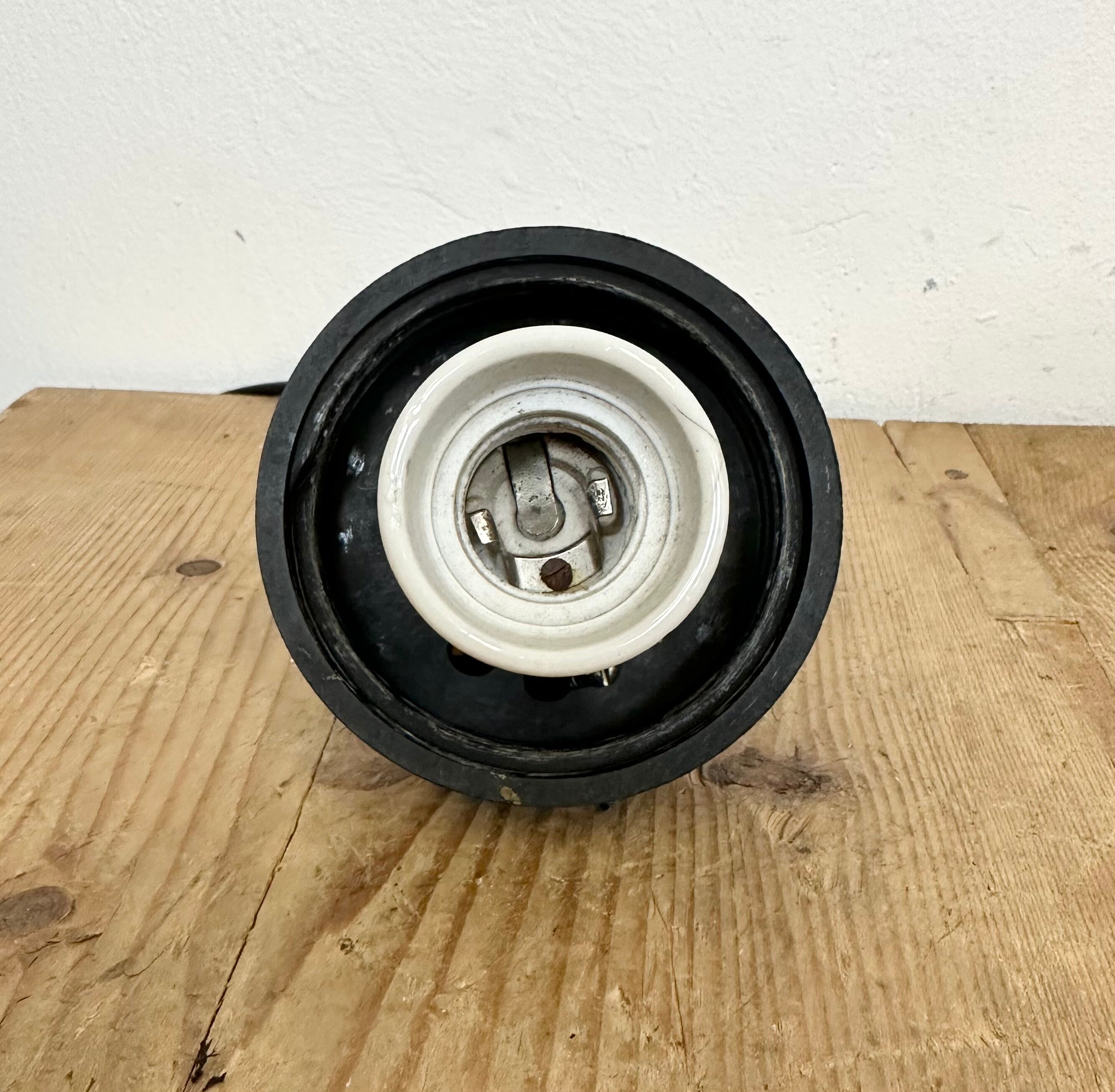 Industrial Bakelite Pendant Light with Frosted Glass, 1970s