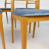 Set of four blue velvet Scandinavian chairs.