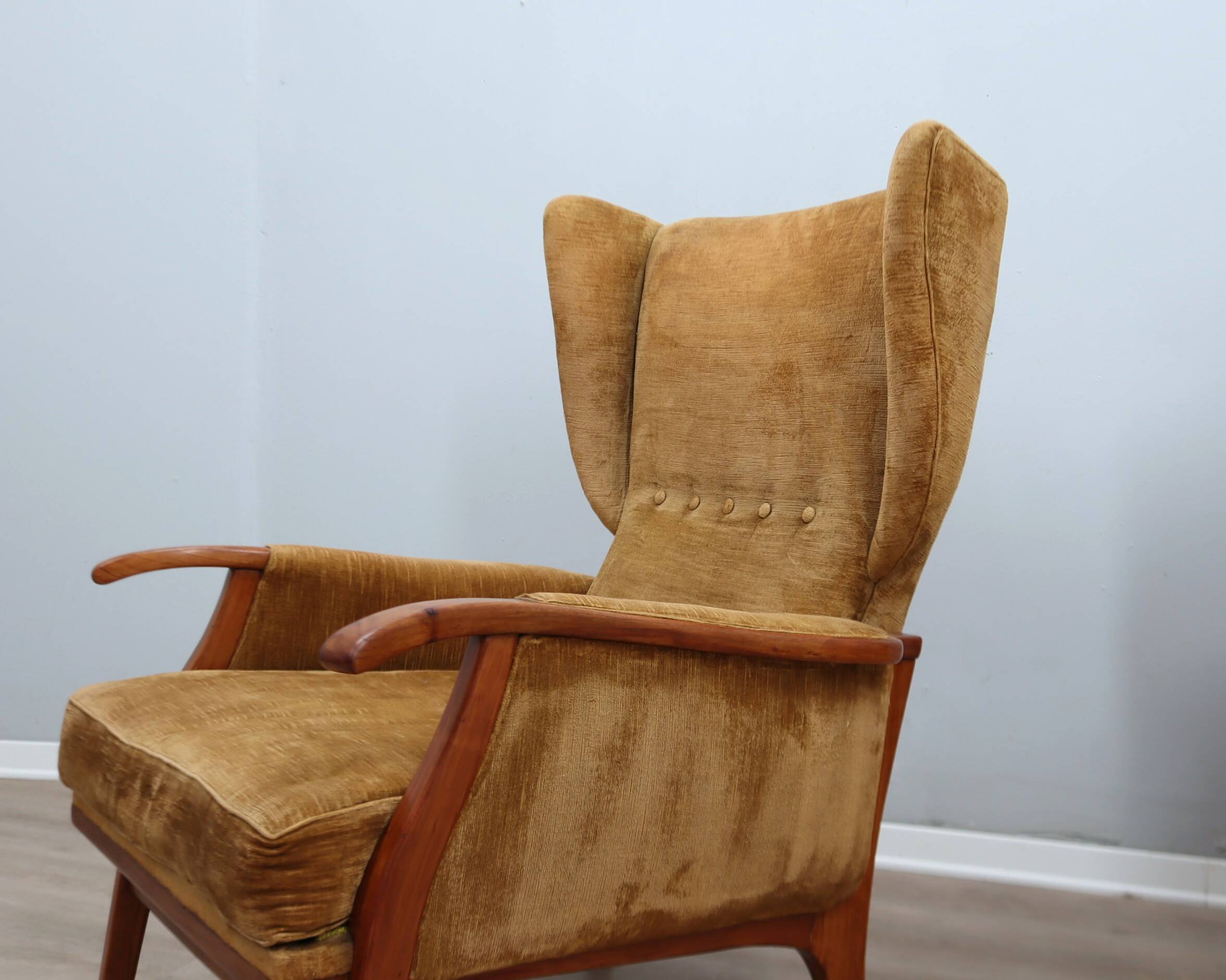 1950s Camea Italian reclining armchairs dralon velvet, set of 2