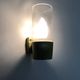 Pair of vintage pop wall lights in pastel green PVC and glass globe. 70s