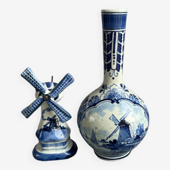 Set of old Delft vase and mill